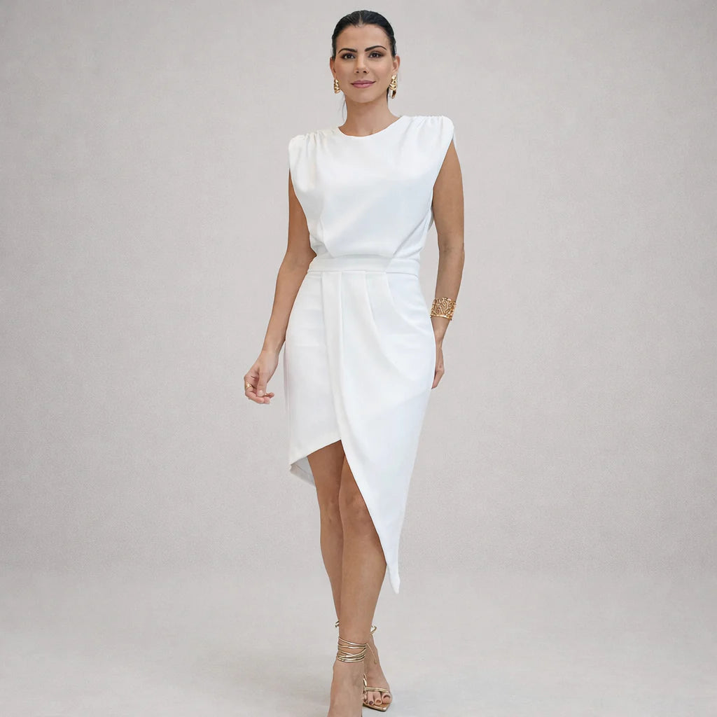 Aurora | Vestido Assimétrico com Ombros Estruturados
